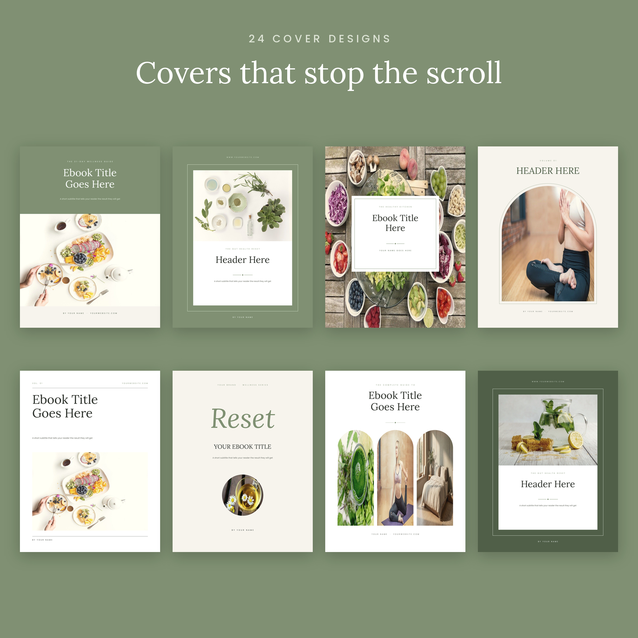 Wellness ebook cover templates for Canva