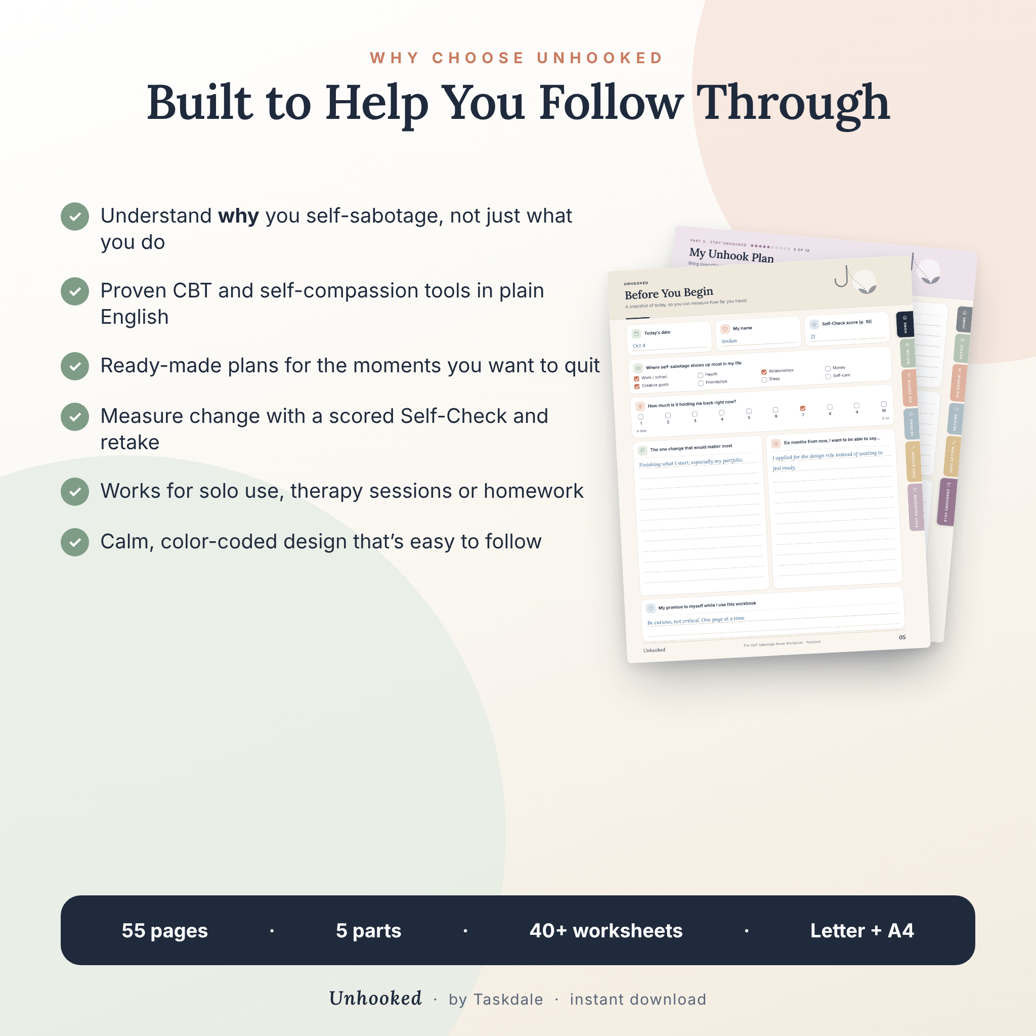 Unhooked self-sabotage workbook by Taskdale