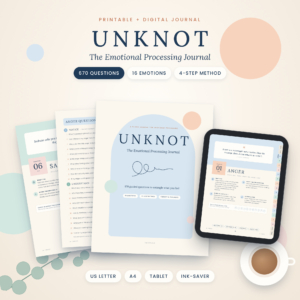 Unknot emotional processing journal printable and digital with 670 questions