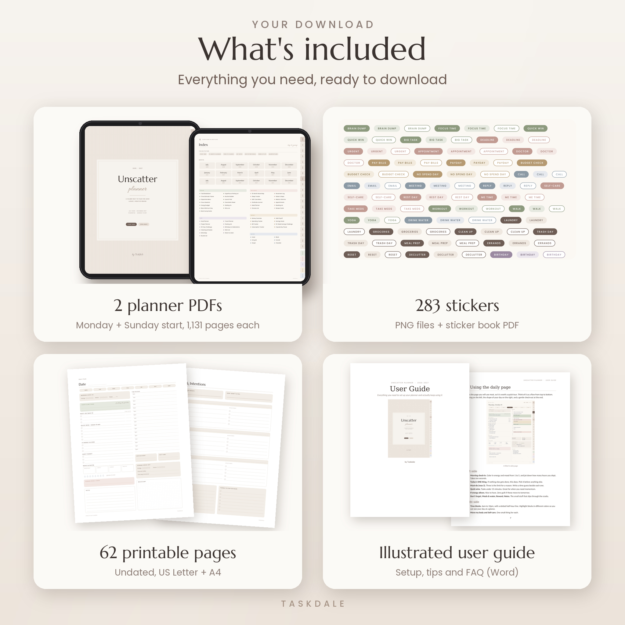 What is included: planner PDFs, stickers, printables and user guide