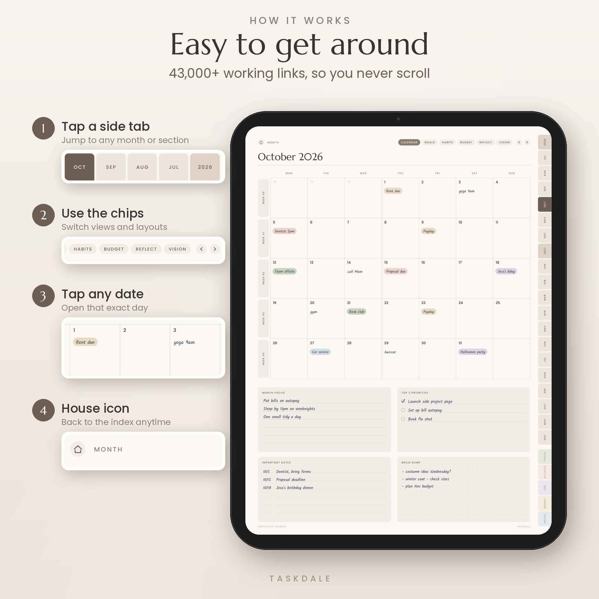How to navigate the hyperlinked GoodNotes planner with tabs and chips