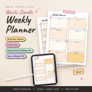 Washi Doodle Weekly Planner printable pages and iPad digital planner