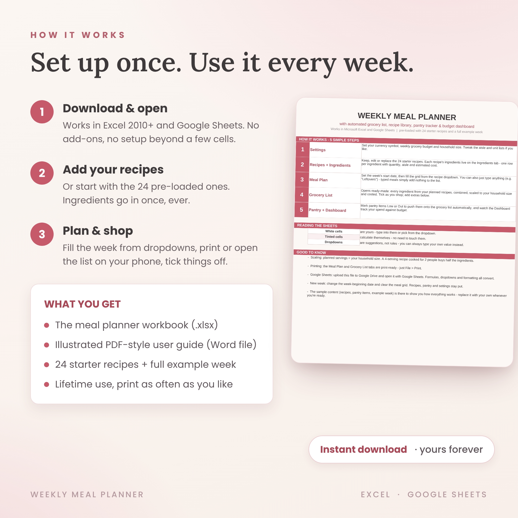 Weekly Meal Planner Spreadsheet with Automatic Grocery List - preview 8