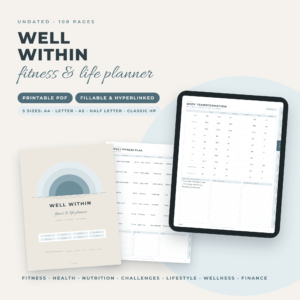 Well Within fitness and life planner printable and fillable PDF