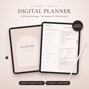 Willowday undated digital planner on iPad with daily page and cover