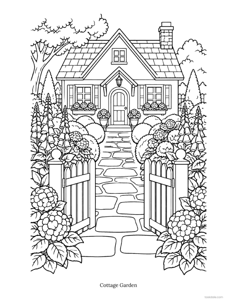 Free printable coloring page: Cottage Garden