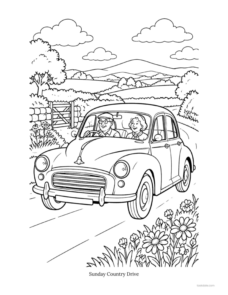 Free printable coloring page: Sunday Country Drive