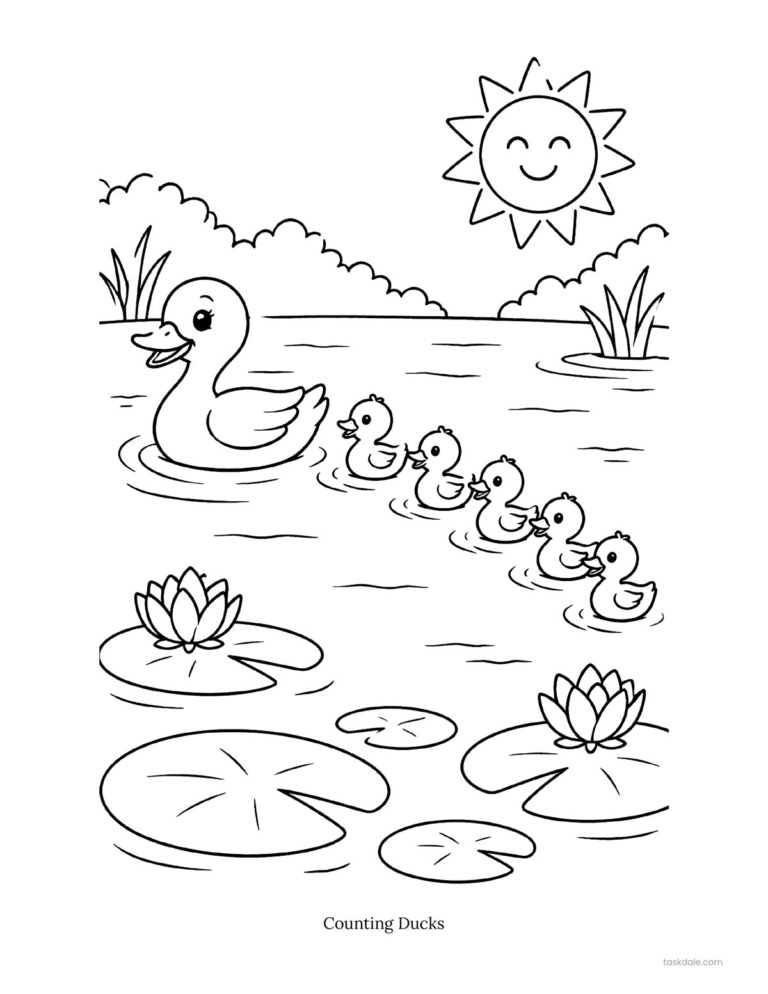 Free printable coloring page: Counting Ducks
