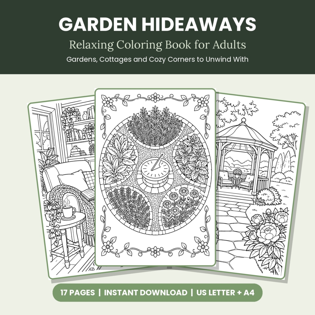 Garden Hideaways relaxing coloring book for adults cover