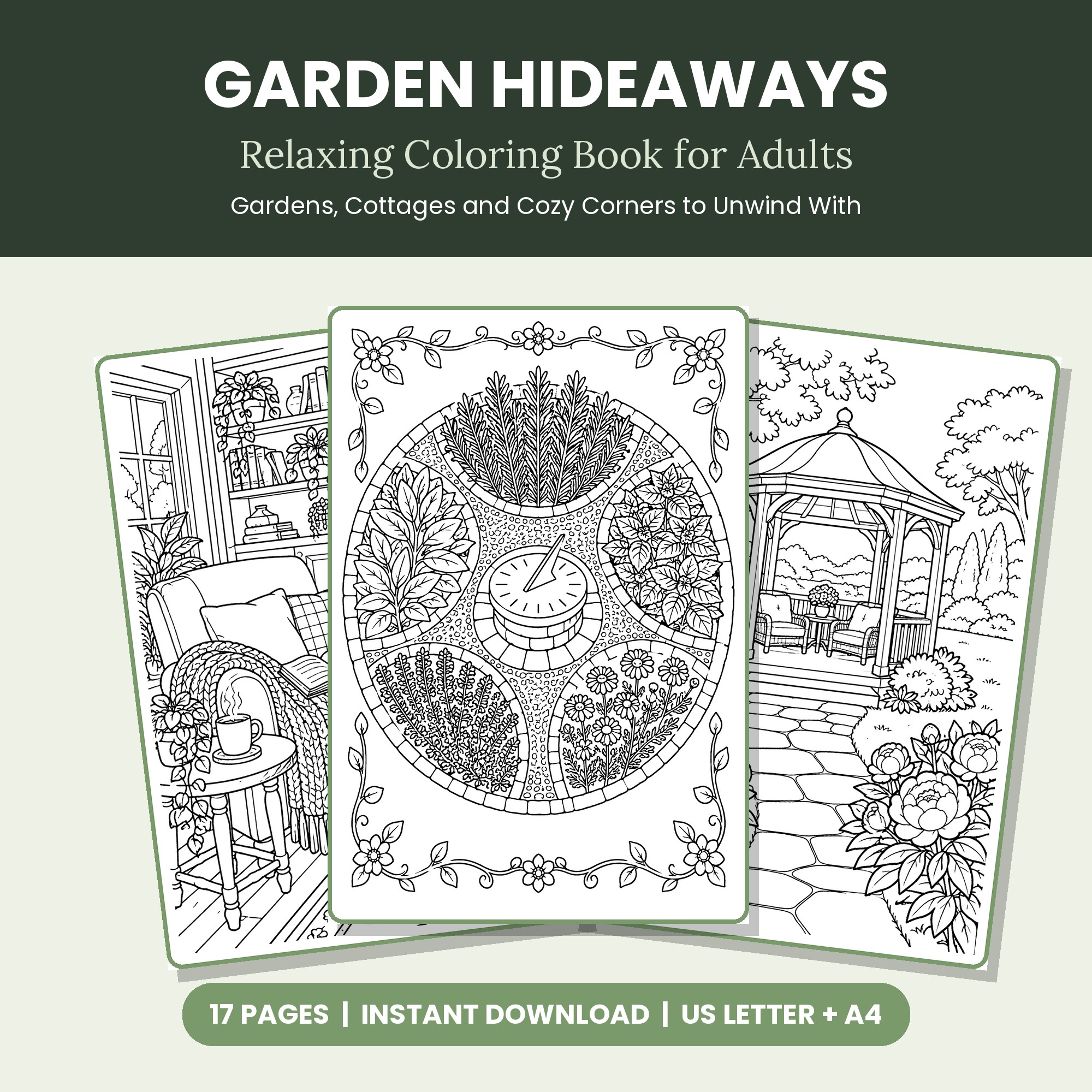 Garden Hideaways relaxing coloring book for adults cover