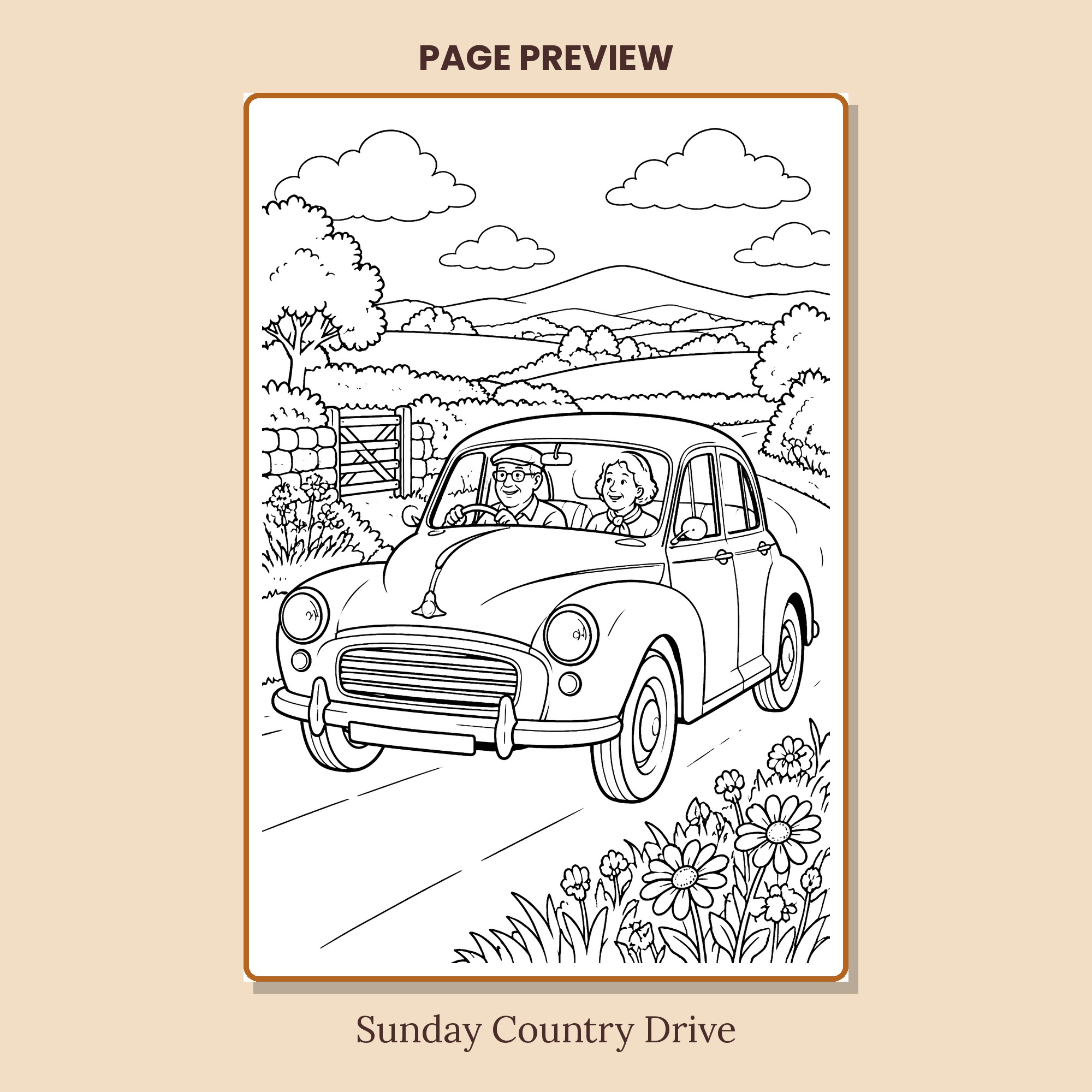 Sunday country drive coloring page from Golden Days