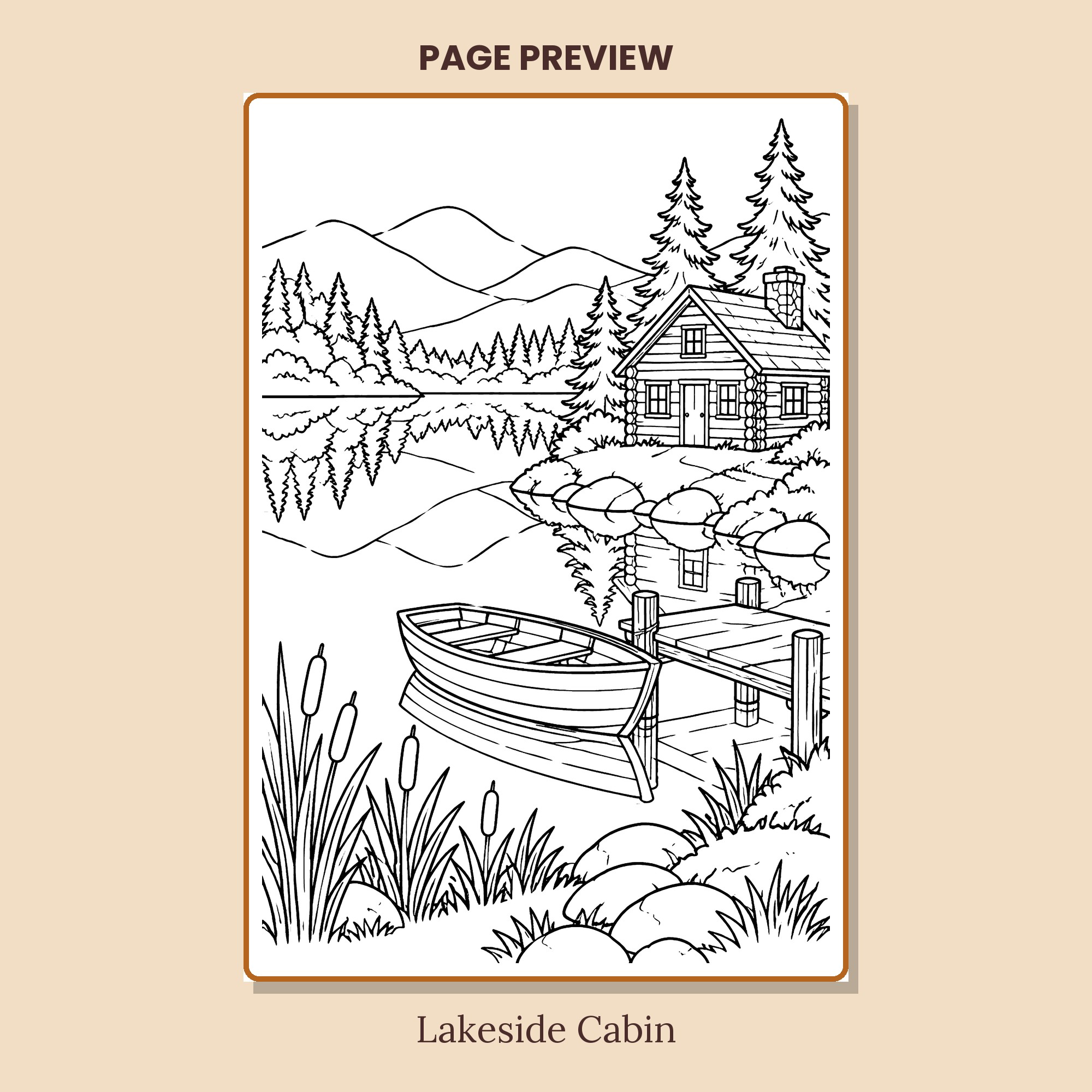 Lakeside cabin coloring page from Golden Days